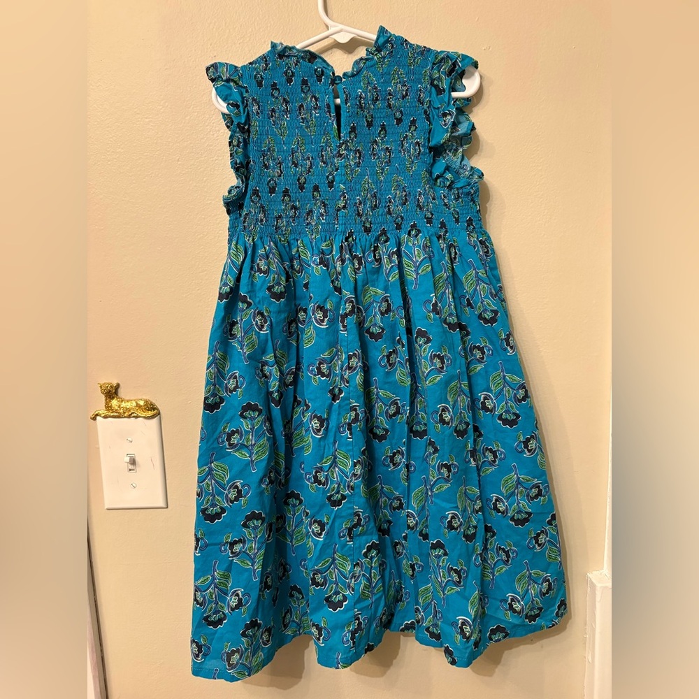 French Connection Smocked Floral Blue Green Flutter Sleeve Dress Girls Size 7/8 - Picture 5 of 8